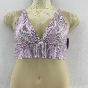 Auden‎ Unlined Bralette Long Line Simple Pullover Style Purple White Size L